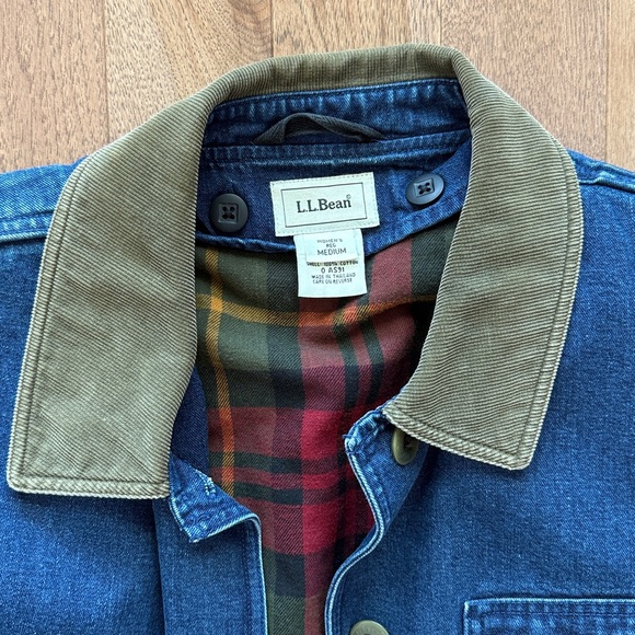 Vintage L.L. Bean cotton denim jean chore coat jacket lined collar women’s M - Picture 2 of 9